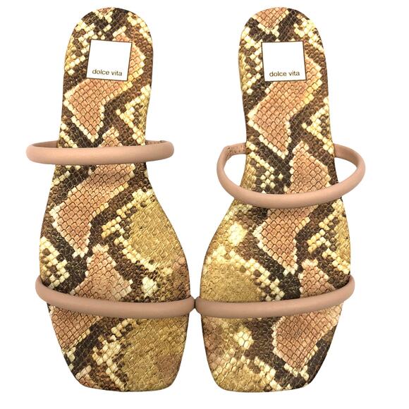Dolce Vita Lester Square Toe Slip On Slide Flat Sandals Snake Print 9.5 - Picture 2 of 6